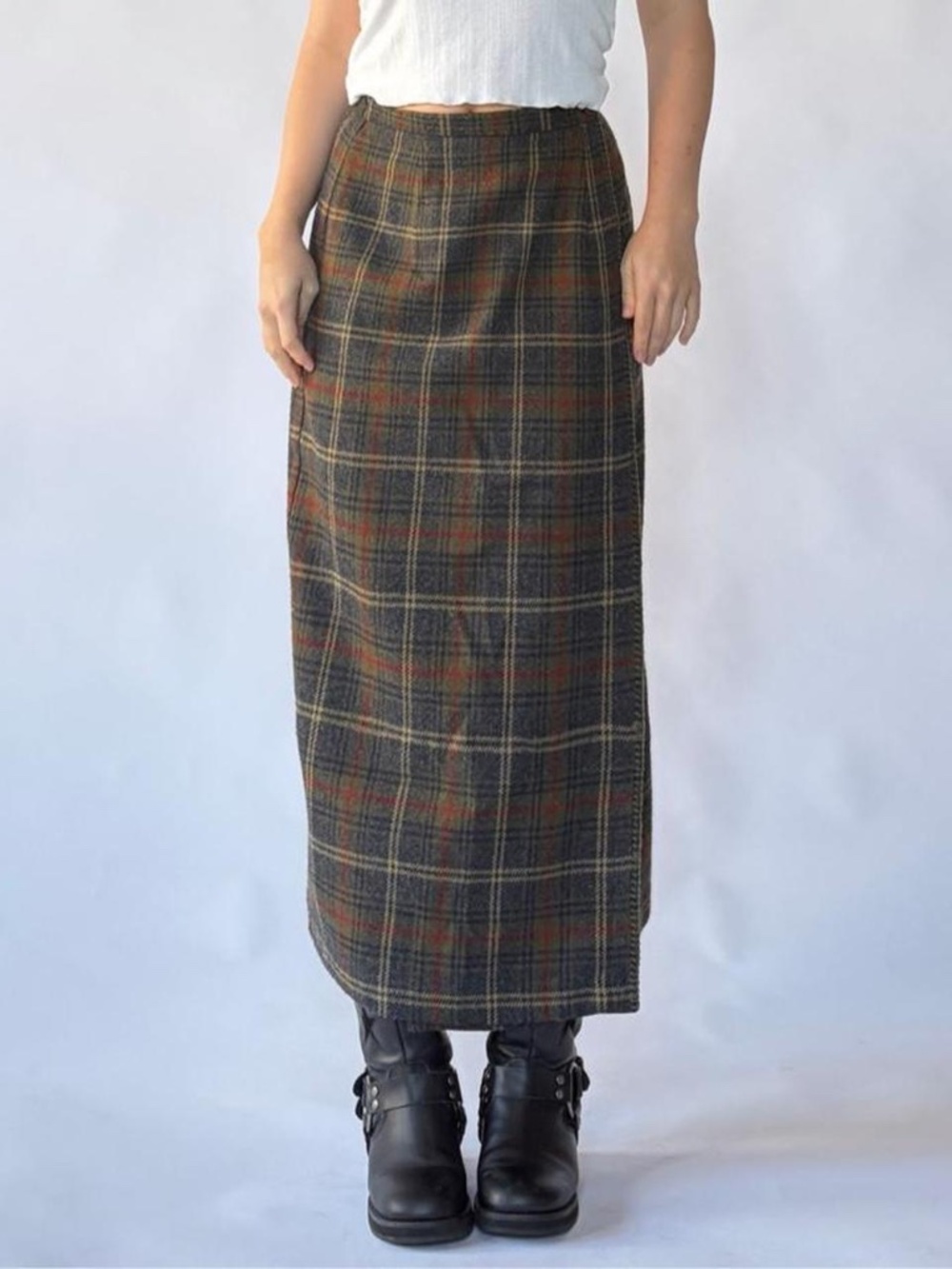 Vintage Wool Skirt Plaid Midi Wrap Skirt 8